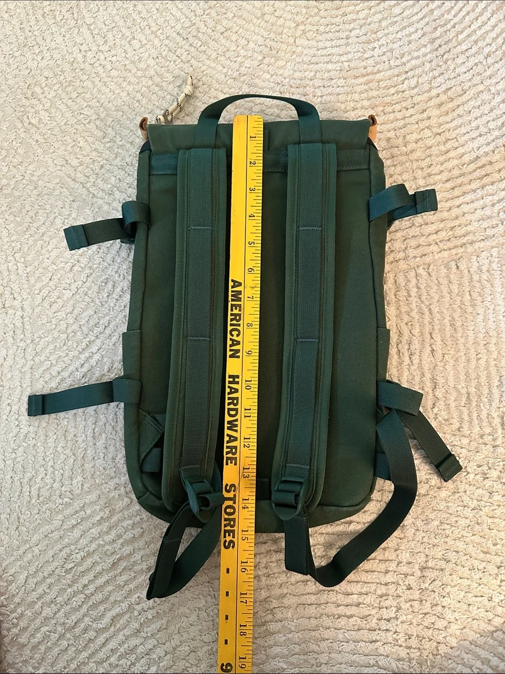 Topo Designs Mini River Green Canvas Backpack with White Zip Pocket